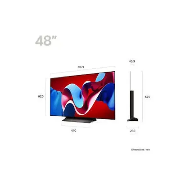 OLED Evo AI C5 g2 OLED Evo AI C5 andgled side view with size info